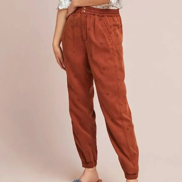 Anthropologie Rowan Embroidered Joggers brown orange (size XS) - Picture 4 of 11